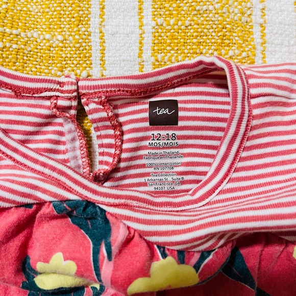 Tea Collection Baby Girls Romper 12-18 Months Pink Floral Stripe Short Sleeve - Picture 3 of 4